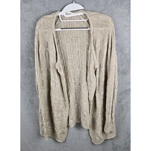 Athleta Womens S Oatmeal Beige 100% Merino Wool Cable Knit Open Front Cardigan